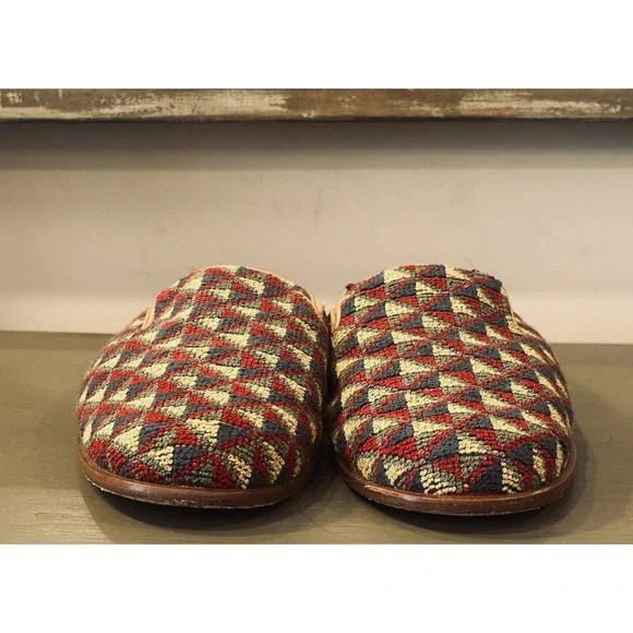 Baggio Italy Mens 10M (Unisex)Handmade Tapestry Mule Loafers Vero Cuoio Leather